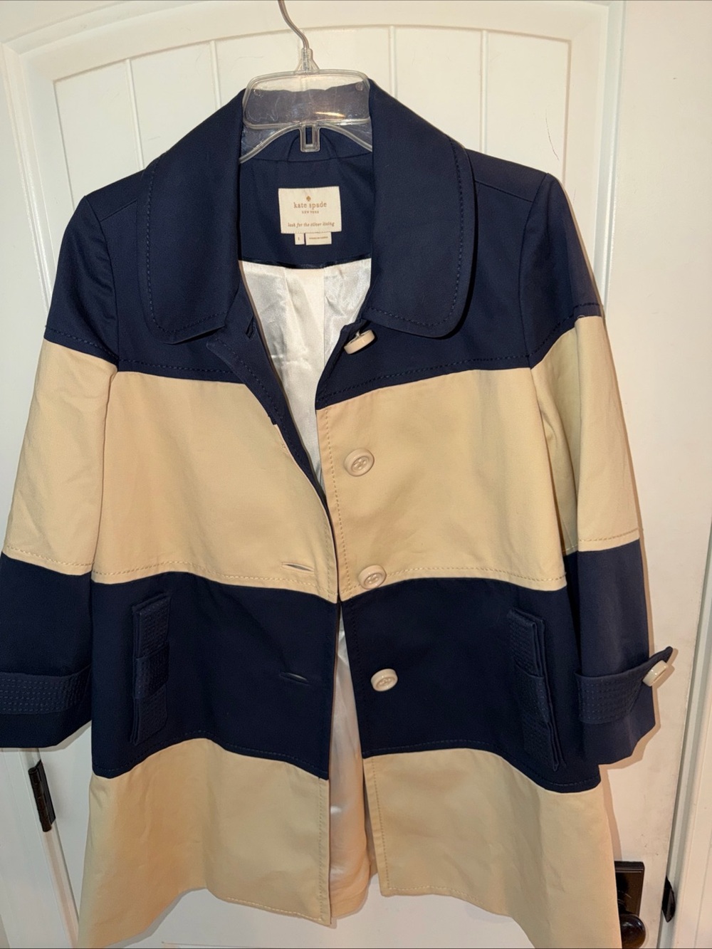 kate spade Navy and Cream Colorblock Trench Coat - Picture 6 of 6